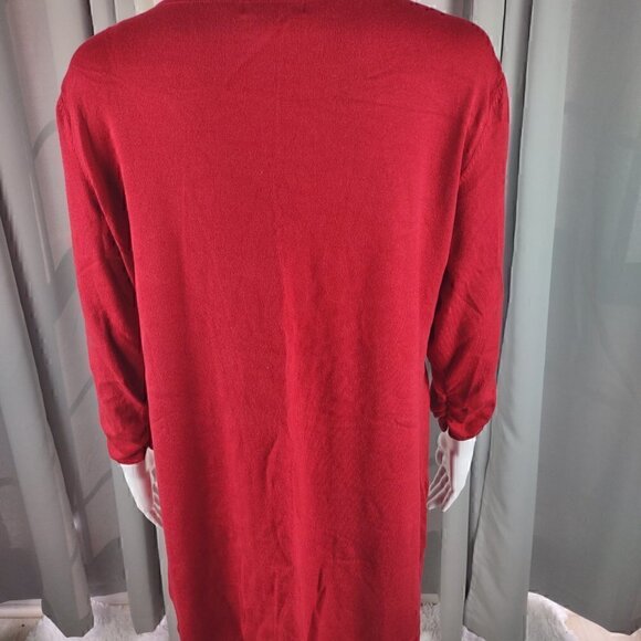 Alfani Red Ruched 3/4 Sleeve Beaded Front Cotton Blend Tunic Sweater Size Large - Picture 5 of 11